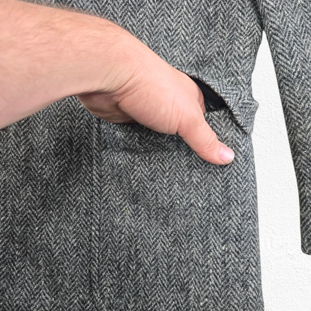 Vintage 50s Harris Tweed Wool Blazer Navy Gray Herringbone USA Made Size 42R
